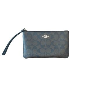 Coach Chocolate Brown Signature Pattern Zip Wristlet